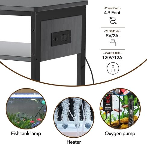 حامل حوض Aquarium مع USB و AC Power Strip ، مجلس الوزراء لتخزين ملحقات خزان الأسماك ، خزان الأسماك المعدنية الثقيلة لخزان السلاحف (أسود ، 40-50 جالون) in Saudi Arabia