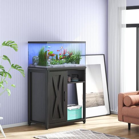 حامل حوض Aquarium مع USB و AC Power Strip ، مجلس الوزراء لتخزين ملحقات خزان الأسماك ، خزان الأسماك المعدنية الثقيلة لخزان السلاحف (أسود ، 40-50 جالون) in Saudi Arabia