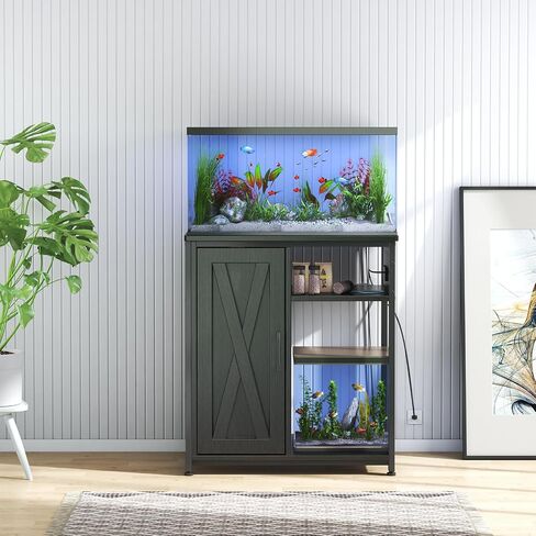حامل حوض Aquarium مع USB و AC Power Strip ، مجلس الوزراء لتخزين ملحقات خزان الأسماك ، خزان الأسماك المعدنية الثقيلة لخزان السلاحف (أسود ، 40-50 جالون) in Saudi Arabia