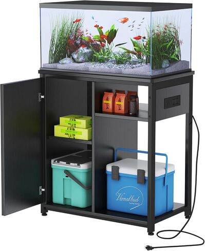 حامل حوض Aquarium مع USB و AC Power Strip ، مجلس الوزراء لتخزين ملحقات خزان الأسماك ، خزان الأسماك المعدنية الثقيلة لخزان السلاحف (أسود ، 40-50 جالون) in Saudi Arabia