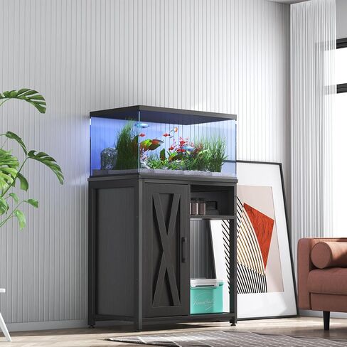 حامل حوض Aquarium مع USB و AC Power Strip ، مجلس الوزراء لتخزين ملحقات خزان الأسماك ، خزان الأسماك المعدنية الثقيلة لخزان السلاحف (أسود ، 40-50 جالون) in Saudi Arabia