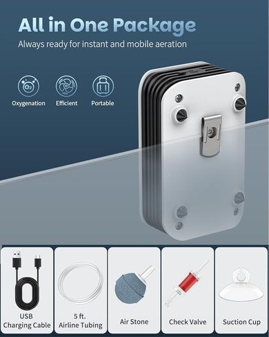 Pawfly Aquarium Air Pump, Rechargeable Battery Oxygen Pump for 5-20 Gallon Fish Tank Bucket, Portable Live Bait Aerator for Fish, Adjustable Fish Tank Air Pump for Outdoor Fishing and Fish Transport in Kuwait