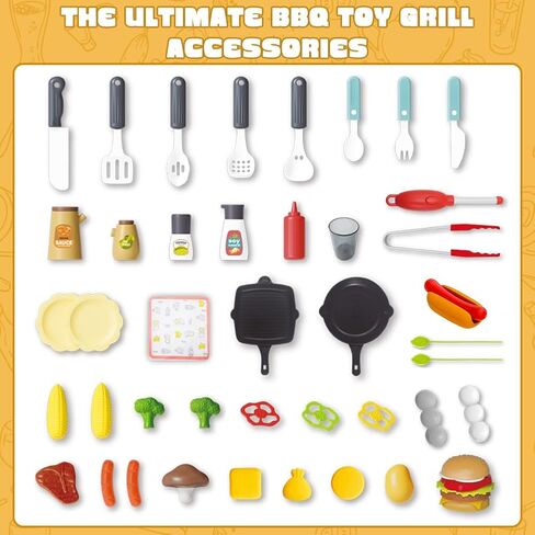 Kid Toy Grill, BBQ Grill Playset with Light Sound, Smoke Effect and 2 Wheels, Pretend Food, Little Chef Play Kitchen Accessories, Birthday for Boys Girls Ages 3 4 5 6 7 8 in Saudi Arabia