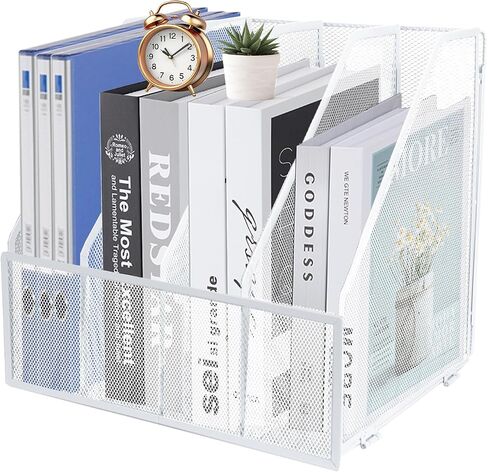 Mesh Metal A4 Magazine File Holder, Desktop 4 Sections Document Holder Office File Storage Rack for Desk Tidy, Paper Organiser Filing Rack,4 Compartments,(Black) in Saudi Arabia
