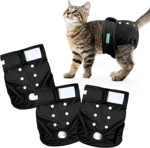 Wegreeco Cat Diapers, Cat Diapers for Male Female Spraying Incontinence, Reusable Adjustable Highly Absorbent (3 Pack, Small) in Kuwait