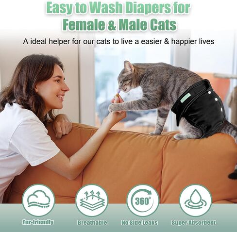 Wegreeco Cat Diapers, Cat Diapers for Male Female Spraying Incontinence, Reusable Adjustable Highly Absorbent (3 Pack, Small) in Kuwait