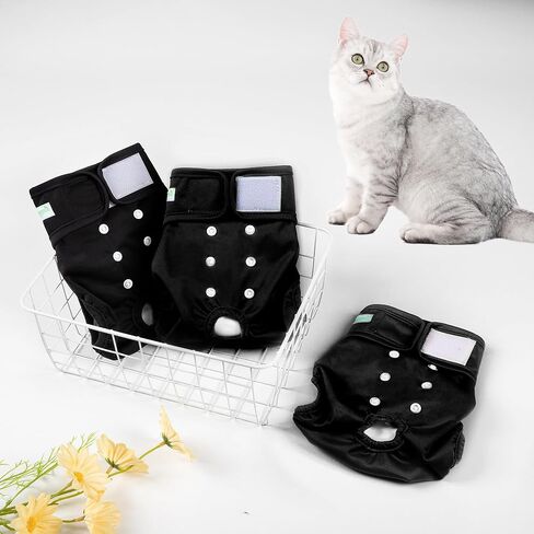 Wegreeco Cat Diapers, Cat Diapers for Male Female Spraying Incontinence, Reusable Adjustable Highly Absorbent (3 Pack, Small) in Kuwait