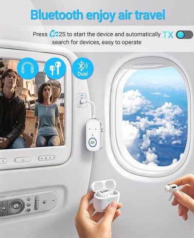 جهاز استقبال جهاز الإرسال Bluetooth ، 3.5 مم إلى Bluetooth 5.3 جهاز إرسال ، محول طائرة 2 في 1 للسماعات الرأس ، التلفزيون ، الطائرات ، ستيريو المنزل ، مكبرات صوت ، سماعة رأس ، سيارة ، اتصال مزدوج in Kuwait