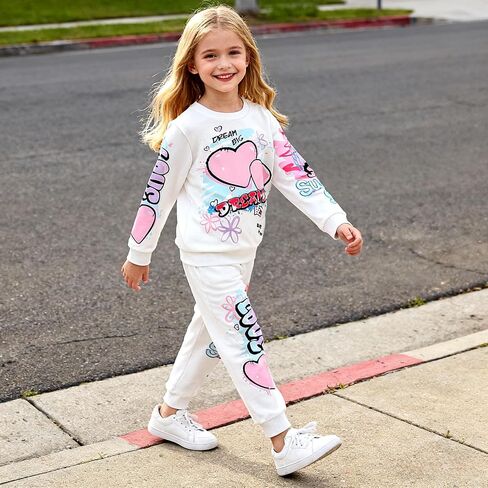 Kids Toddler Girl Clothes Heart Letter Print Long-sleeved round collar top+Letter Print Pants Outfits Set in Saudi Arabia