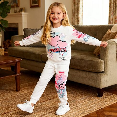 Kids Toddler Girl Clothes Heart Letter Print Long-sleeved round collar top+Letter Print Pants Outfits Set in Saudi Arabia