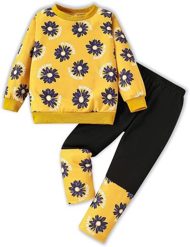 Kids Toddler Girl Clothes Heart Letter Print Long-sleeved round collar top+Letter Print Pants Outfits Set in Kuwait