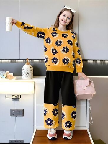 Kids Toddler Girl Clothes Heart Letter Print Long-sleeved round collar top+Letter Print Pants Outfits Set in Kuwait