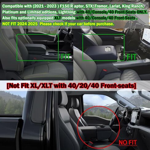 Tacobro Center Console Organizer متوافق مع Ford F150 2021-2024 2025 الملحقات ، STX/Hupl/Lariat/King Ranch/Platinum F-150 Lightning Armres ، (40/وحدة تحكم/40 مقعد أمامي فقط) in Saudi Arabia
