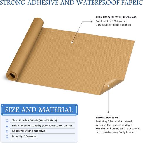 KING MOUNTAIN Canvas Iron on Patch,12"×60",Waterproof 100% Cotton Fabric Repair Patch,Used for Various Sofa,Tent,Clothes,Seats,Suitcases (Dark Blue,Waterproof) in Saudi Arabia
