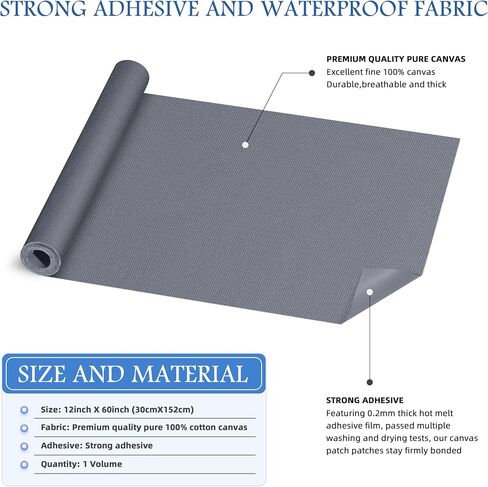 KING MOUNTAIN Canvas Iron on Patch,12"×60",Waterproof 100% Cotton Fabric Repair Patch,Used for Various Sofa,Tent,Clothes,Seats,Suitcases (Dark Blue,Waterproof) in Saudi Arabia