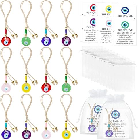 Skylety 12 Set Turkish Blue Evil Eye Charms Glass Evil Eye Keychain Car Hanging Good Luck Charm and Protection Gifts Greek Amulet Lucky Gifts Wedding Party Favors Decor in Saudi Arabia