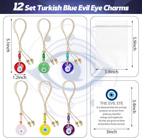 Skylety 12 Set Turkish Blue Evil Eye Charms Glass Evil Eye Keychain Car Hanging Good Luck Charm and Protection Gifts Greek Amulet Lucky Gifts Wedding Party Favors Decor in Saudi Arabia