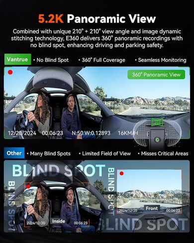 Vantrue E360 Plus 3 Channel 360 Degree WiFi Dash Cam, Dual STARVIS 2, Triple1944P Front Rear and Inside Dashcam, HDR IR Night Vision, GPS, Touchscreen, 24/7 Parking Mode, LTE Support, Support 1TB Max in Saudi Arabia