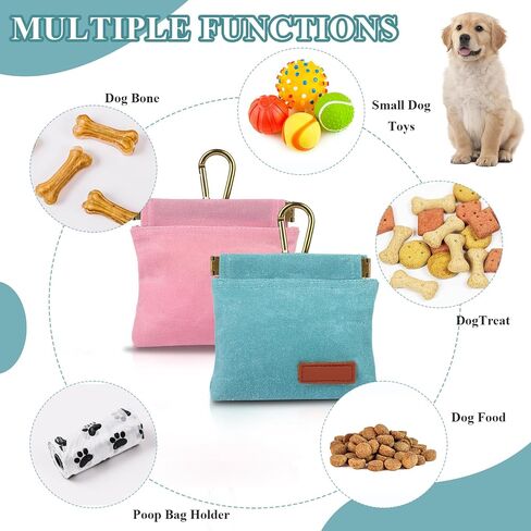 2Pcs Dog Treat Pouches for Pet Training, Hand Free Puppy Dogs Treat Bag with Carabiner, Portable Auto Closing Pet Dog Walking Bag for Travel or Outdoor Use, Pets Feed Snack Reward Pocket- Black, Green in Saudi Arabia