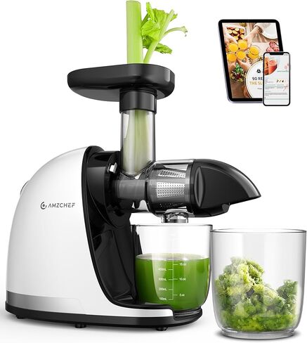 Cold Press Juicer Machines, AMZCHEF Slow Masticating Juicer with Reverse Function, High Juice Yield, Easy Clean with Brush, Recipes for High Nutrient Fruits and Vegetables, Black(Updated) in Kuwait