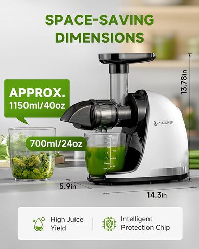 Cold Press Juicer Machines, AMZCHEF Slow Masticating Juicer with Reverse Function, High Juice Yield, Easy Clean with Brush, Recipes for High Nutrient Fruits and Vegetables, Black(Updated) in Kuwait