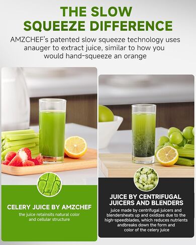 Cold Press Juicer Machines, AMZCHEF Slow Masticating Juicer with Reverse Function, High Juice Yield, Easy Clean with Brush, Recipes for High Nutrient Fruits and Vegetables, Black(Updated) in Kuwait