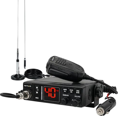 RETEVIS MB3A 40-channel AM/FM CB Radio مع قابس ولاعة السجائر-12V و 24V ، الجهد المزدوج للسيارات والشاحنات ، وتقليل الضوضاء ANL/NB ، ومجموعة التبريد ، ونظام PA خالي من اليدين ، وشاشة LCD الخلفية ومجموعة التثبيت الكاملة in Saudi Arabia