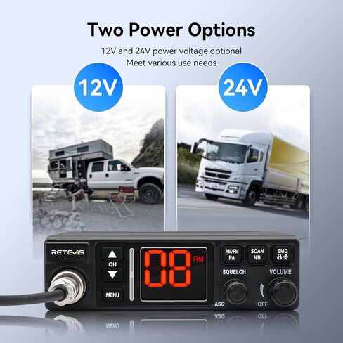 RETEVIS MB3A 40-channel AM/FM CB Radio مع قابس ولاعة السجائر-12V و 24V ، الجهد المزدوج للسيارات والشاحنات ، وتقليل الضوضاء ANL/NB ، ومجموعة التبريد ، ونظام PA خالي من اليدين ، وشاشة LCD الخلفية ومجموعة التثبيت الكاملة in Saudi Arabia