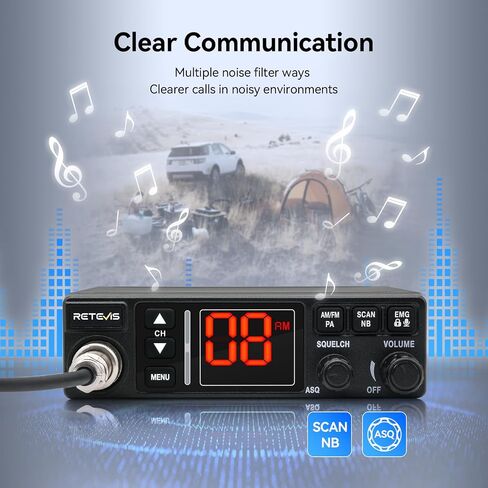 RETEVIS MB3A 40-channel AM/FM CB Radio مع قابس ولاعة السجائر-12V و 24V ، الجهد المزدوج للسيارات والشاحنات ، وتقليل الضوضاء ANL/NB ، ومجموعة التبريد ، ونظام PA خالي من اليدين ، وشاشة LCD الخلفية ومجموعة التثبيت الكاملة in Saudi Arabia