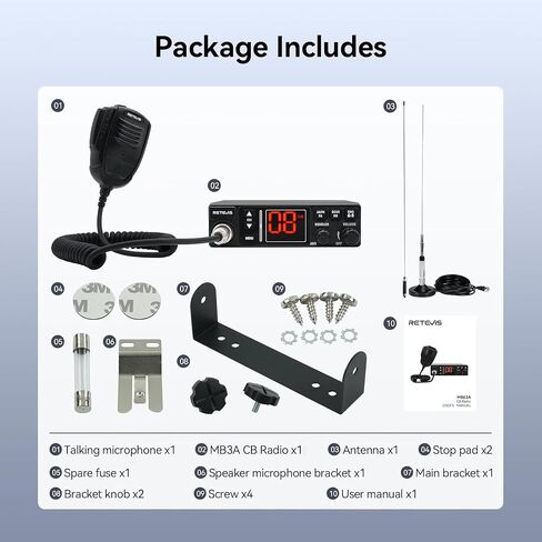 RETEVIS MB3A 40-channel AM/FM CB Radio مع قابس ولاعة السجائر-12V و 24V ، الجهد المزدوج للسيارات والشاحنات ، وتقليل الضوضاء ANL/NB ، ومجموعة التبريد ، ونظام PA خالي من اليدين ، وشاشة LCD الخلفية ومجموعة التثبيت الكاملة in Saudi Arabia