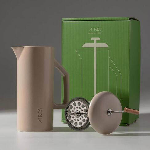 Aires Ceramic French Press Coffee Maker-34 أوقية حجرية محاكمة للحرارة-لون محايد أنيق-مستوحى من ثقافة القهوة بوينس آيرس-جاهزة للهدية مع دليل باريستا تخمير in Kuwait