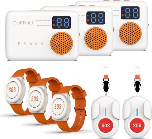 CallToU Wireless Caregiver Pager Call Button for Elderly at Home Monitoring with Vibration Call Bell Medical Alert System with Digital Display Low Power Reminder 2 Portable Receiver 2 SOS Call Button in Kuwait