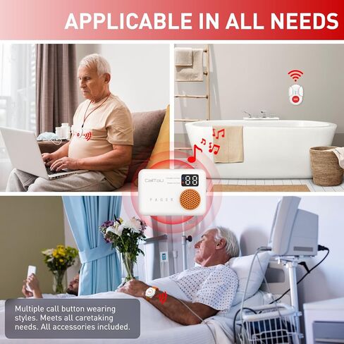 CallToU Wireless Caregiver Pager Call Button for Elderly at Home Monitoring with Vibration Call Bell Medical Alert System with Digital Display Low Power Reminder 2 Portable Receiver 2 SOS Call Button in Kuwait