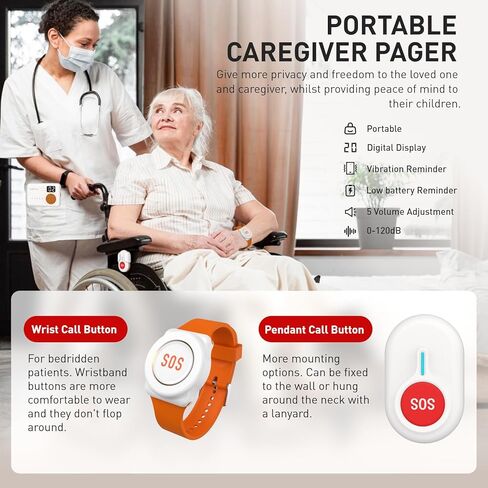 CallToU Wireless Caregiver Pager Call Button for Elderly at Home Monitoring with Vibration Call Bell Medical Alert System with Digital Display Low Power Reminder 2 Portable Receiver 2 SOS Call Button in Kuwait