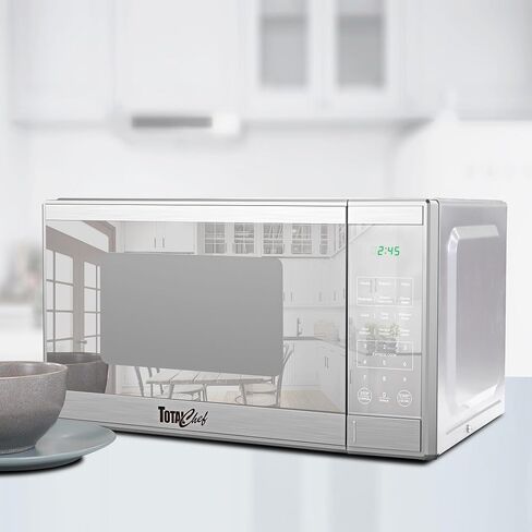 Total Chef Compact Countertop Microwave Oven, 1100W, 1.3 Cubic Feet Capacity, Digital Touchscreen Controls, One-Touch Push-Button Opening, 6 Pre-Set Cooking Modes, Silver Stainless Steel in Saudi Arabia