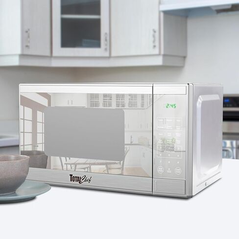 Total Chef Compact Countertop Microwave Oven, 1100W, 1.3 Cubic Feet Capacity, Digital Touchscreen Controls, One-Touch Push-Button Opening, 6 Pre-Set Cooking Modes, Silver Stainless Steel in Saudi Arabia