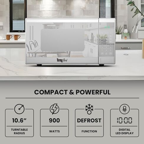 Total Chef Compact Countertop Microwave Oven, 1100W, 1.3 Cubic Feet Capacity, Digital Touchscreen Controls, One-Touch Push-Button Opening, 6 Pre-Set Cooking Modes, Silver Stainless Steel in Saudi Arabia