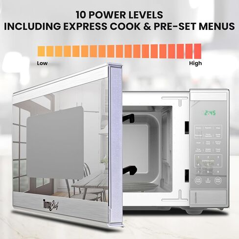 Total Chef Compact Countertop Microwave Oven, 1100W, 1.3 Cubic Feet Capacity, Digital Touchscreen Controls, One-Touch Push-Button Opening, 6 Pre-Set Cooking Modes, Silver Stainless Steel in Saudi Arabia