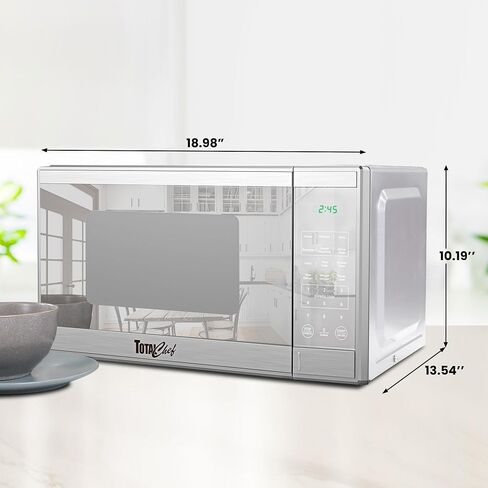 Total Chef Compact Countertop Microwave Oven, 1100W, 1.3 Cubic Feet Capacity, Digital Touchscreen Controls, One-Touch Push-Button Opening, 6 Pre-Set Cooking Modes, Silver Stainless Steel in Saudi Arabia