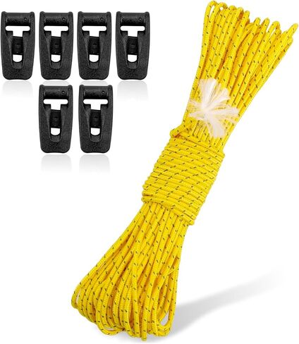 Hikeman Tent Guy Ropes 2mm-Ultralight Strong Guy Lines with Tensioner Reflective UHMWPE Fiber Tent Cord for Camping, Hiking, Backpacking Rope (Yellow, 65 Feet, 10 Tensioners) in Kuwait