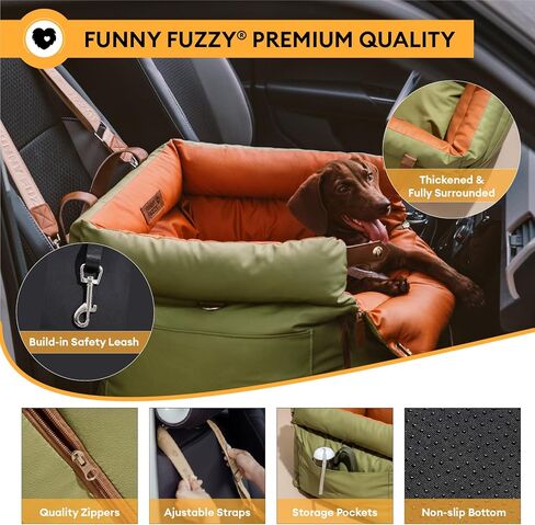 مقعد سيارة للكلاب من FUNNYFUZZY للكلاب الصغيرة، سرير سيارة للكلاب مقاوم للماء مع جيب للتخزين، مقود بمشبك أمان للكلاب، مقعد سيارة محمول قابل للفصل وسرير حامل للسفر (رمادي) in Kuwait