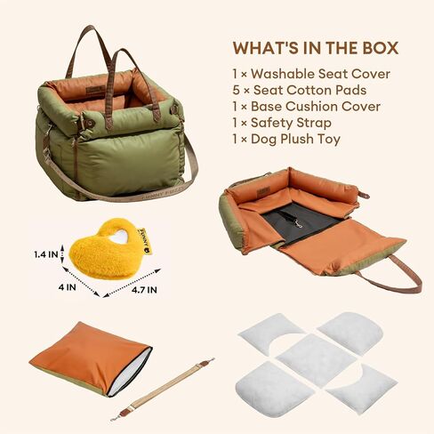 مقعد سيارة للكلاب من FUNNYFUZZY للكلاب الصغيرة، سرير سيارة للكلاب مقاوم للماء مع جيب للتخزين، مقود بمشبك أمان للكلاب، مقعد سيارة محمول قابل للفصل وسرير حامل للسفر (رمادي) in Kuwait