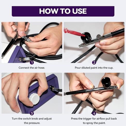 50 PSI Airbrush Kit مع ضاغط الهواء ، مجموعة البخاخات عالية الضغط غير المتجانسة مع مجموعات فوهة/تنظيف 0.2/0.4/0.5 مم ، فرشاة هواء مزدوج للطلاء ، النمذجة ، ديكور الكيك ، المكياج ، الأظافر ، الأظافر ، DIY in Kuwait