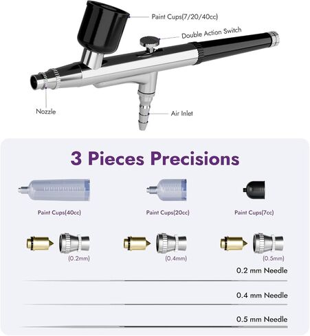50 PSI Airbrush Kit مع ضاغط الهواء ، مجموعة البخاخات عالية الضغط غير المتجانسة مع مجموعات فوهة/تنظيف 0.2/0.4/0.5 مم ، فرشاة هواء مزدوج للطلاء ، النمذجة ، ديكور الكيك ، المكياج ، الأظافر ، الأظافر ، DIY in Kuwait