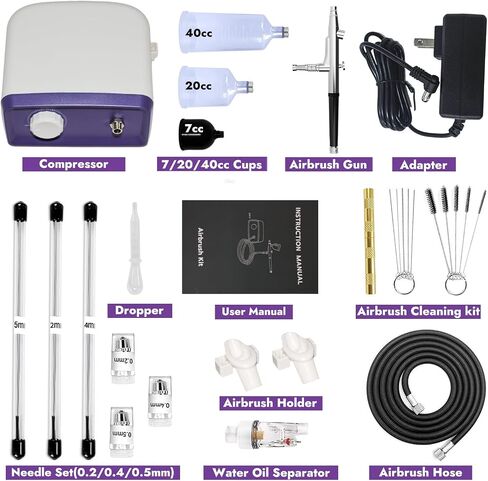 50 PSI Airbrush Kit مع ضاغط الهواء ، مجموعة البخاخات عالية الضغط غير المتجانسة مع مجموعات فوهة/تنظيف 0.2/0.4/0.5 مم ، فرشاة هواء مزدوج للطلاء ، النمذجة ، ديكور الكيك ، المكياج ، الأظافر ، الأظافر ، DIY in Kuwait