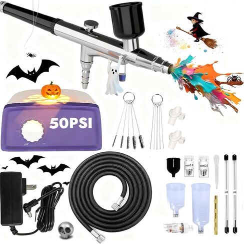 50 PSI Airbrush Kit with Air Compressor, High Pressure Airbrush Kit Non-Clogging with 0.2/0.4/0.5mm Nozzle/Cleaning Sets, Dual-action Air Brush for Painting, Modeling, Cake Decor, Makeup, Nails, DIY in Saudi Arabia