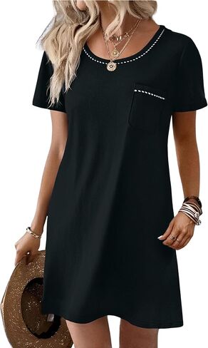 Ekouaer Womens Nightgown Cotton Nightshirts Short Sleeve Sleep Shirt with Chest Pocket Crewneck Nightdress S-XXL in Saudi Arabia