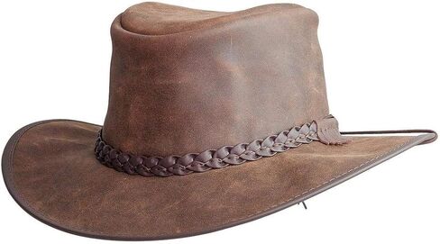 American Hat Makers Crusher Leather Australian Cowboy Outback Hat, UPF50 Wide Brim, Waterproof Oilskin, Crushable, Packable in Kuwait