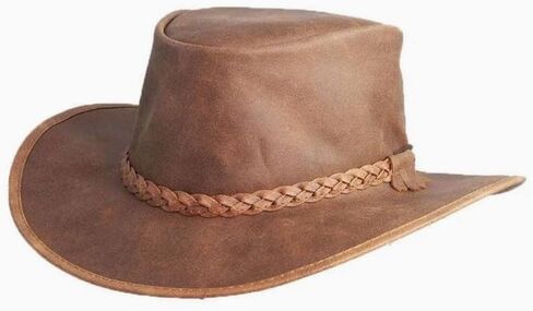 American Hat Makers Crusher Leather Australian Cowboy Outback Hat, UPF50 Wide Brim, Waterproof Oilskin, Crushable, Packable in Kuwait