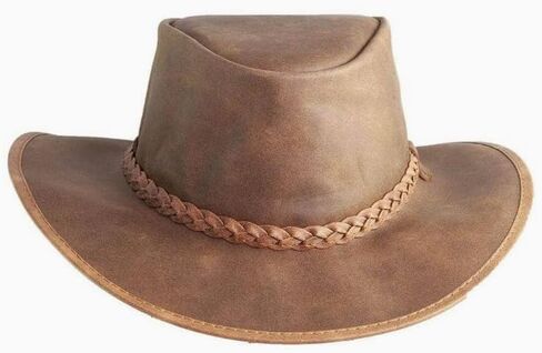 American Hat Makers Crusher Leather Australian Cowboy Outback Hat, UPF50 Wide Brim, Waterproof Oilskin, Crushable, Packable in Kuwait